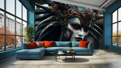 AI generated portrait of humanized female demon fantasy style on dark background Wall mural