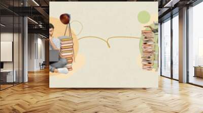 Artwork magazine collage picture of confident smart people choosing book read isolated drawing background Wall mural