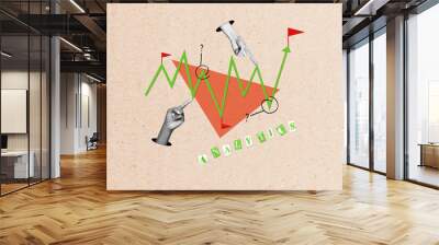 Banner poster collage of financial graphs analyze money crypto currency market rise up fall down price concept Wall mural