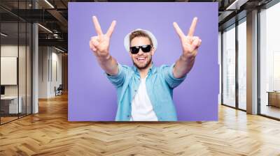 Bearded trendy stylish positive cheerful man wearing casual shir Wall mural