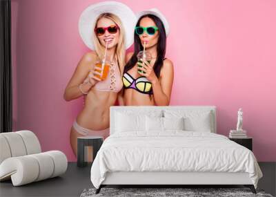 charming, pretty, hot blonde, seductive, fit, trendy brunette, stylish tourists, ladies in swimsuits Wall mural