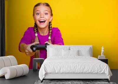 close-up portrait of her she nice attractive lovely excited cheerful cheery girl playing video game  Wall mural