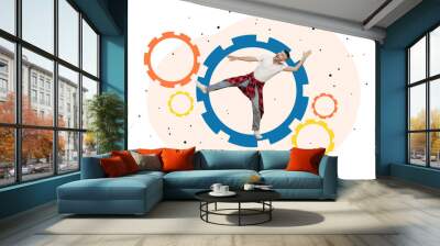 Collage image sketch of positive cheerful glad nice man have fun dance isolated on creative drawing background Wall mural