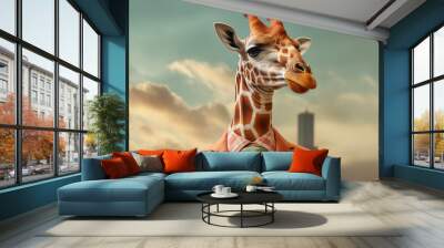 Collage of anthropomorphic person with giraffe face stylish trend business boss generative ai picture Wall mural