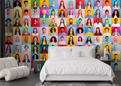 collage of large group of smiling people composite portrait image gathered together reaching out eac Wall mural