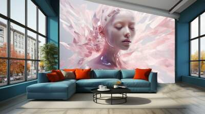 Collage template of generated ai picture stunning gorgeous robotic woman spiritual crystal goddess Wall mural