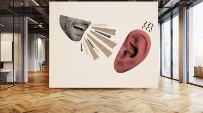 Composite artwork collage image picture of guy mouth talk ear isolated on creative background Wall mural