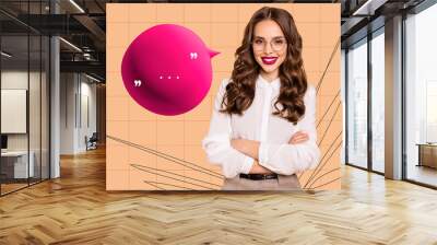 Composite collage picture image of confident female speech bubble communication concept fantasy billboard comics zine minimal Wall mural