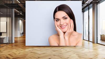 cream lotion product mask scrub balm femininity advertisement concept. portrait of cute woman enjoyi Wall mural