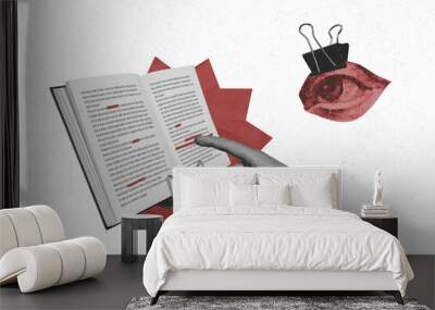 Creative 3d photo artwork graphics painting of eye finger pointing book highlights isolated drawing background Wall mural