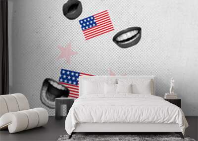 Creative artwork template collage of excited woman hold loud speaker announce independence day Wall mural