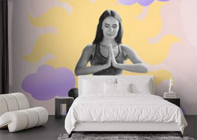 Creative image picture collage of religious buddha lady praying meditation feel wisdom eternity in heaven Wall mural