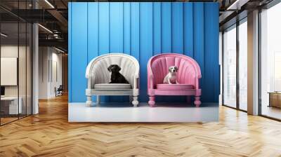 Creative template graphics image of two funny dogs sitting cozy armchairs created with generative ai modern technology Wall mural