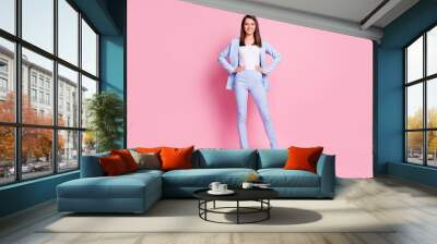 Full size photo of young beautiful confident smiling cheerful businesswoman posing on camera isolated on pink color background Wall mural