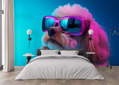 Generative ai collage image picture of dog in modern glasses for 3d simulation playing game on vivid background Wall mural