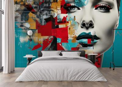 Generative AI image illustration retro Trendy paper collage composition wallpaper modern art Wall mural