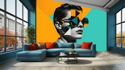 Generative AI picture Abstract modern art collage portrait of young woman man Trendy paper collage composition Wall mural