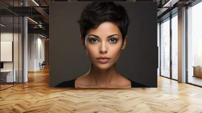 Generative AI picture of beautiful woman fashion model black hairstyle blue eyes Wall mural