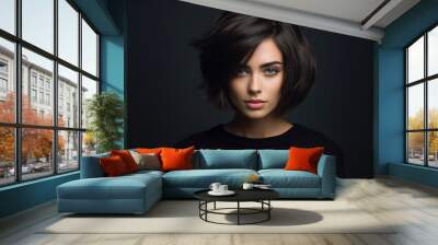 Generative AI picture of beautiful woman fashion model black hairstyle blue eyes Wall mural