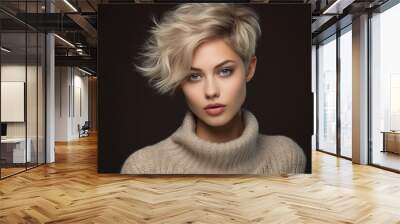 Generative AI picture portrait of young beautiful woman with short haircut styling Wall mural