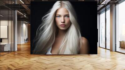 Generative Ai portrait illustration of glamorous charming young girl fashion model have white dyed tint hair Wall mural