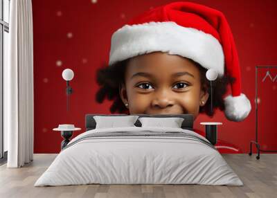 Generative AI portrait of funny children over background smiling wear new year costume Santa hat Wall mural