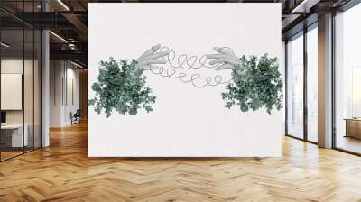 Minimalistic collage photo poster postcard of connection between two human arms touch isolated on painted white background Wall mural