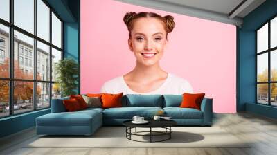 Portrait of beautiful, attractive, pretty, dreamy girl look at c Wall mural