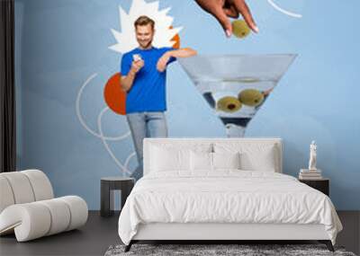 Poster artwork collage of handsome cheerful guy spending weekend night club isolated on drawing 3d background Wall mural