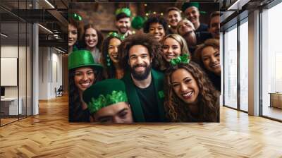 Saint patrick irish holiday celebration Generative Ai green colored illustration Wall mural