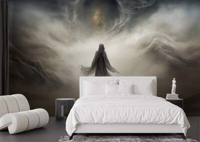 Scary shadow wandering in ethereal sandstorm world of dust angel of Death Generative IA Wall mural