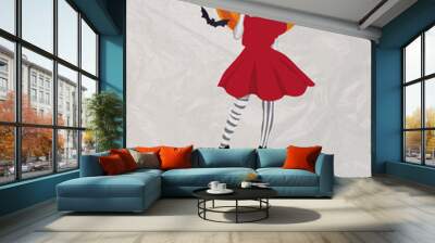 Vertical sketch collage image of charming girl performer play clown role october рelloween festival isolated on drawing background Wall mural