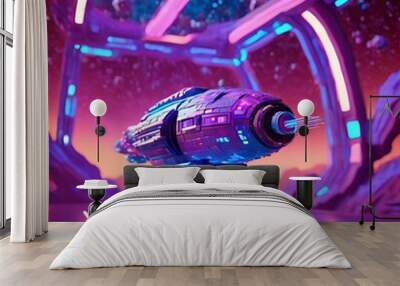 a futuristic spaceship traveling through a vibrant galaxy. Wall mural