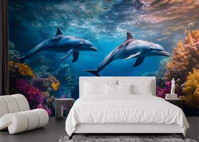 dolphins playing in the ocean Wall mural