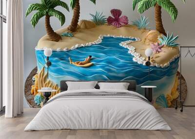 tropical island with palm trees cake Wall mural