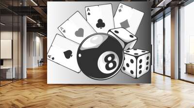 aces playing cards with number eight ball isolated on white background Wall mural