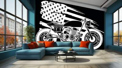 Cafe racer motorcycle in white line on black background Wall mural