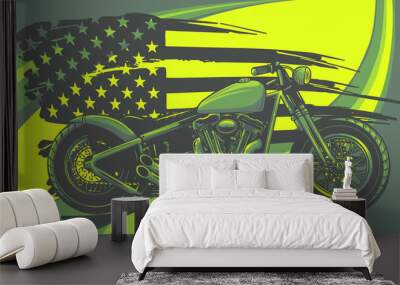 chopper motorcycle with american flag vector illustration Wall mural