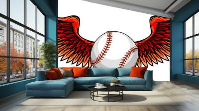 vector illustratio of baseball ball with wings Wall mural