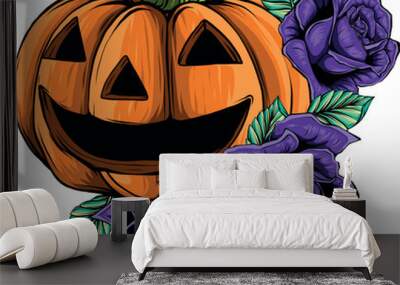 vector illustration of halloween pumpkin with roses Wall mural