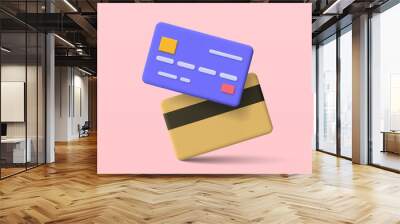 3d credit card. online payment protection concept. money financial security for online shopping. Vector 3d illustration Wall mural