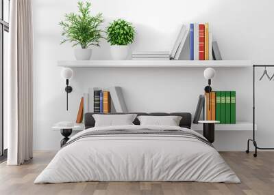 Zoom Background, 3 floating white shelves with books and plants Wall mural