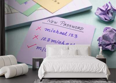 Creating strong password ideas handwritten on note paper. Digital protection concept. Wall mural