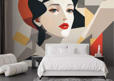 Trendy abstract illustration of woman in vintage minimalistic geometry elements Generative AI picture Wall mural