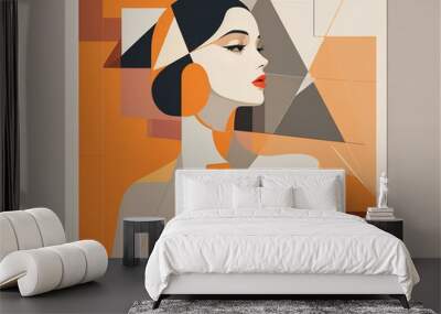 Trendy abstract illustration of woman in vintage minimalistic geometry elements Generative AI picture Wall mural