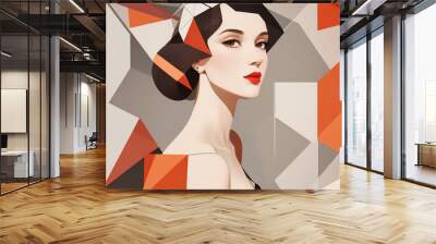 Trendy abstract illustration of woman in vintage minimalistic geometry elements Generative AI picture Wall mural