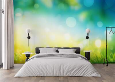 abstract bright gradient motion spring or summer landscape texture background with natural green blue bokeh lights and yellow bright sunny sky beautiful backdrop with space for design Wall mural