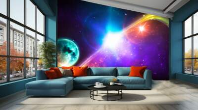 abstract fractal fantasy light in space orbital planet moon stars and astronomy texture lights and color background geometric nebula Wall mural