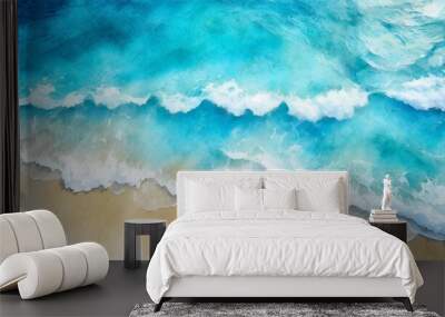 abstract watercolor blue ocean sand beach and sea foam for textures fresh cheerful and relaxing summer concept positive and healthy tones to background or wallpaper generative ai Wall mural