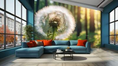 big white dandelion close up in a summer forest abstract nature background Wall mural